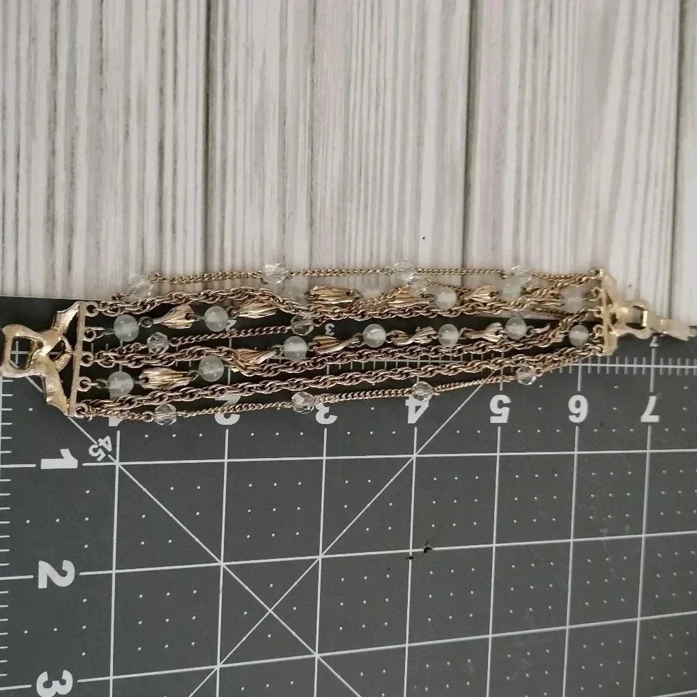 Coro Gold tone Multi Strand Bracelet Beaded